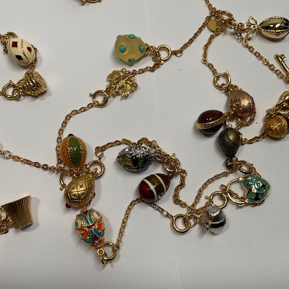 Joan Rivers 85 Inch Faberge Egg Charm Necklace Gold Tone Multi Color Enamel Long - Picture 8 of 11